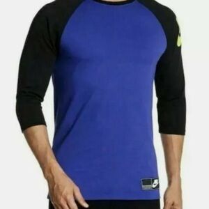 NIKE Men’s NEW FUTURA RAGLAN Shirt BLUE/ BLACK Crew Neck 3/4 Sleeve NWT Sz Small